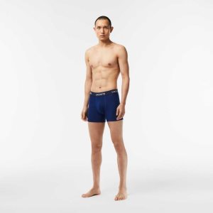 Lacoste 5-Pack Logo Midja Boxers Marinblå Blå | YKXNG-5729