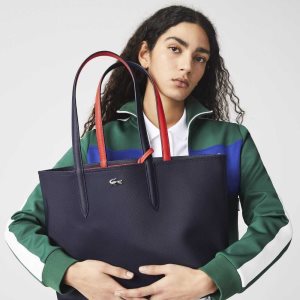 Lacoste Anna Reversible Bicolor Tote Blå Mörkröda | CILNF-8095