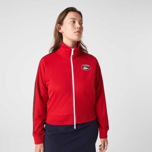 Lacoste Badge Pique Zippered Röda | YHXJM-3827