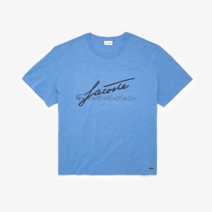 Lacoste Big Fit Signature Print Blå | PIBMW-3027