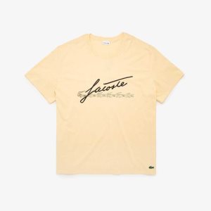 Lacoste Big Fit Signature Print Gula | LMXNE-4715