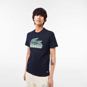 Lacoste Bomull Jersey Print T-Shirt Marinblå Blå | XYIUD-6547