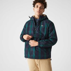 Lacoste Checkered Quiltad Pullover Windbreaker Gröna Marinblå Blå Svarta | IDYKR-4607