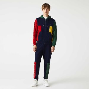 Lacoste Colorblock Zippered Fleece Hoodie Marinblå Blå Röda Gröna Gula | YIAJZ-8965