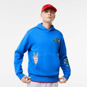 Lacoste Comic Effect Print Hooded Blå | OSPWF-7094