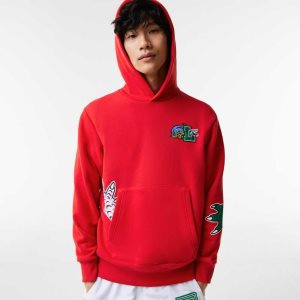 Lacoste Comic Effect Print Hooded Röda | TYCJX-5467