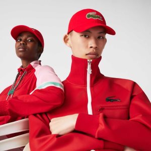 Lacoste Contrast Rem And Oversized Crocodile Bomull Röda | BKZRL-3574