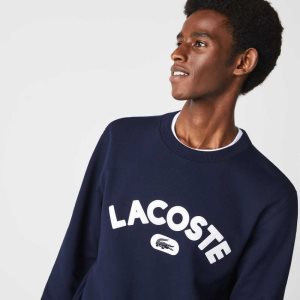 Lacoste Crew Neck Branded Terry Marinblå Blå | KCJXB-8643