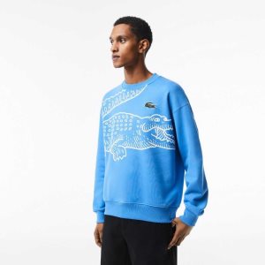 Lacoste Crew Neck Loose Fit Croc Print Blå | OPWGC-2917