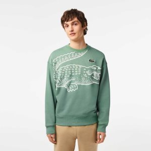 Lacoste Crew Neck Loose Fit Croc Print Khaki Gröna | HOJDG-8196