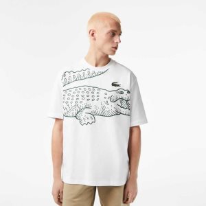 Lacoste Crew Neck Loose Fit Crocodile Print Vita | AIBNW-1758