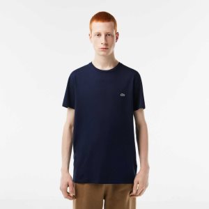 Lacoste Crew Neck Pima Bomull Jersey Marinblå Blå | ALUZH-0912