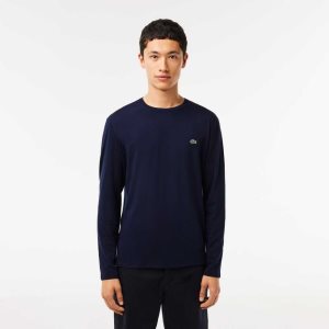 Lacoste Crew Neck Pima Bomull Jersey Marinblå Blå | QVMJY-5980