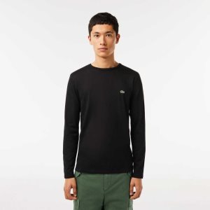 Lacoste Crew Neck Pima Bomull Jersey Svarta | LZDAS-4691