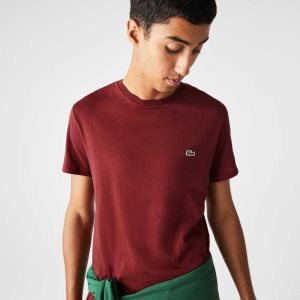 Lacoste Crew Neck Pima Bomull Jersey Vinröda | MLHNO-8567