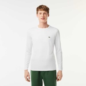 Lacoste Crew Neck Pima Bomull Jersey Vita | OKLZM-6589