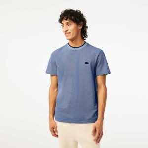 Lacoste Crew Neck Premium Bomull Blå Marinblå Blå Vita | XJGZT-5803