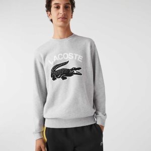 Lacoste Crocodile Print Crew Neck Grå | BGEIV-5702