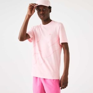 Lacoste Crocodile Print Crew Neck Stretch Organic Bomull Rosa | DUABV-5172