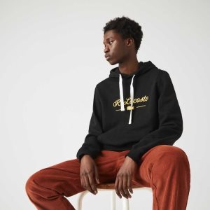 Lacoste Embroidered Lettering Hooded Bomull Fleece Svarta | BFHYZ-2496