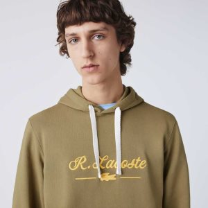 Lacoste Embroidered Lettering Hooded Bomull Fleece Khaki Gröna | EKYJX-5809