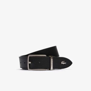 Lacoste Engraved Spännen Grained Läder Belt Svarta | WBOCG-3647