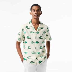 Lacoste Golf Printed Korta-Sleeve Vita | YJMNS-7368