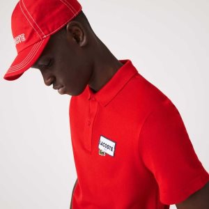 Lacoste Heritage Regular Fit Badge Bomull Pique Röda | GTAFP-6374