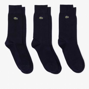 Lacoste High-Cut Bomull Pique 3-Pack Marinblå Blå | WXNGR-9453