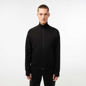 Lacoste High-Neck Bomull Blend Zip Svarta | NPMSA-6451