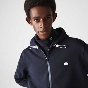 Lacoste Hooded Bomull Blend Lettered Zip Marinblå Blå | ZFRAN-1462