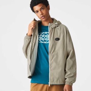 Lacoste Hooded Check Twill Beige Marinblå Blå Vita Khaki Gröna | HSGRE-5420