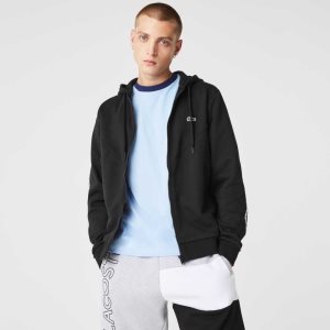 Lacoste Hooded Colorblock Lettered Fleece Zip Sweatshirt Svarta | BTVQP-5410