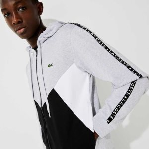 Lacoste Hooded Colorblock Lettered Fleece Zip Grå Svarta Vita | RCZYO-8526