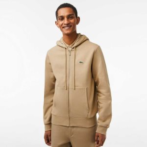 Lacoste Kangaroo Pocket Fleece Zipped Beige | QYSXF-6570