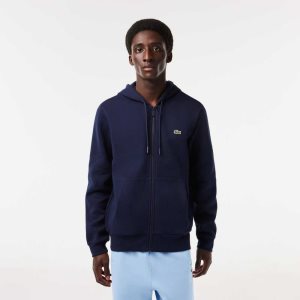 Lacoste Kangaroo Pocket Fleece Zipped Marinblå Blå | CRAQJ-8359