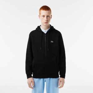 Lacoste Kangaroo Pocket Fleece Zipped Svarta | SDRUL-7028