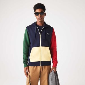 Lacoste Klassiska Fit Color-Block Hooded Zip Marinblå Blå Gröna Röda Gula | DRVZN-8394