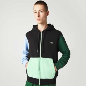 Lacoste Klassiska Fit Color-Block Hooded Zip Svarta Gröna Blå Ljusgröna | LWGQZ-5432