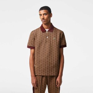 Lacoste Klassiska Fit Monogram Print Beige Vinröda | VCBWQ-0694