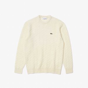 Lacoste Klassiska Fit Ull Cable Knit Vita | DIFAS-7418