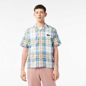 Lacoste Korta Sleeve Organic Bomull Check Vita | WESHP-7159