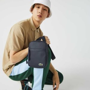 Lacoste LCST Coated Canvas Small Platta Crossbody Mörkblå | VQOEF-2091