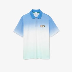 Lacoste LIVE Loose Fit Gradated Print Bomull Blå Vita Turkos | HFAQT-1480