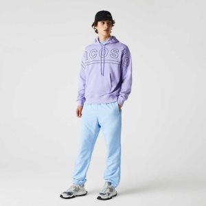 Lacoste LIVE Loose Fit Hooded Print Fleece Lila | AXDQU-3614