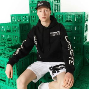 Lacoste LIVE x Minecraft Loose Fit Fleece Hoodie Svarta | KAMDN-4150