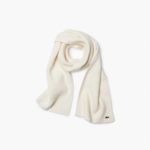 Lacoste Large Räfflad Ull Scarf Vita | HXYNE-7561