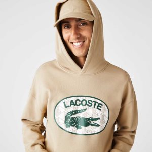 Lacoste Loose Fit Branded Monogram Hooded Beige | QJPYF-7698