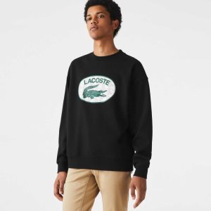 Lacoste Loose Fit Branded Monogram Print Svarta | POGMH-2750