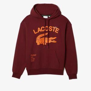 Lacoste Loose Fit Crocodile Hooded Vinröda | NEICU-6150